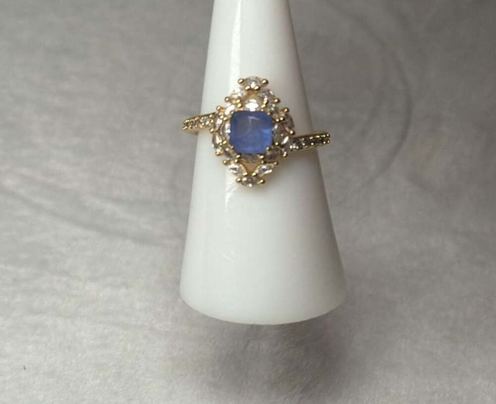 BP Perfectly Remembered Lullaby Ring Created Cornflower Blue Quartz Gold Size 7